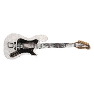 Gold Brass Logo Beaded Guitar Pin Brooch - Jag Couture London