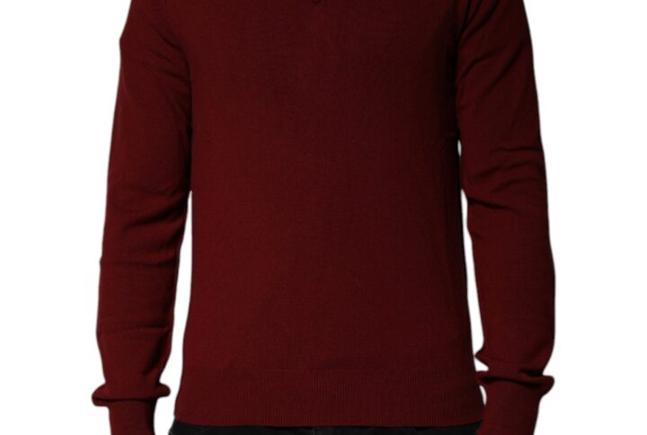 Maroon Cashmere V-neck Men Pullover Sweater - Jag Couture London