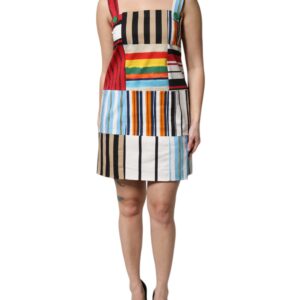 Multicolor Cotton Stripe Sleeveless Dress - Jag Couture London