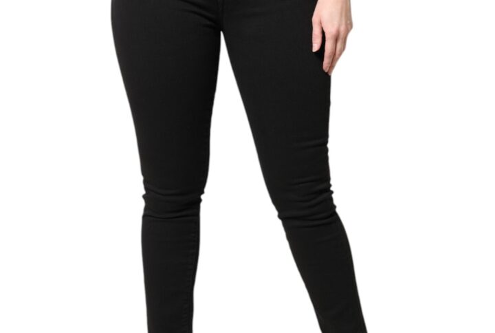 Black Cotton Mid Waisted Skinny Denim Jeans - Jag Couture London