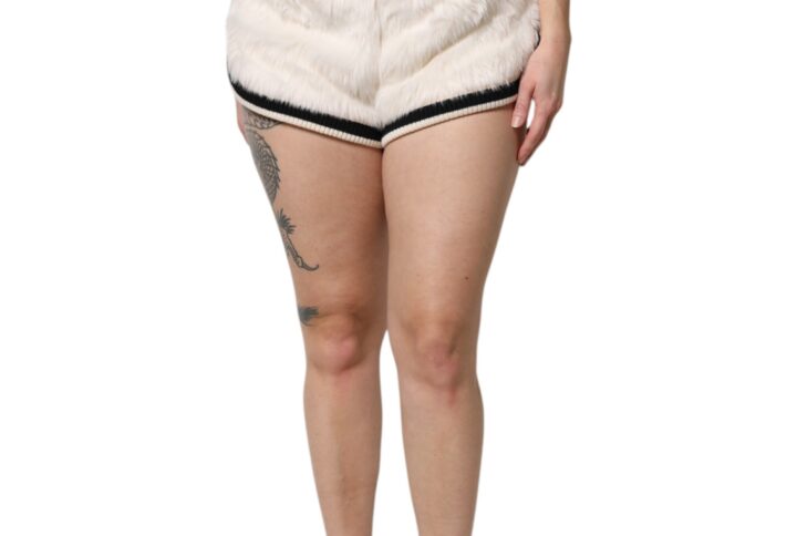 White Faux Fur High Waisted Hot Pants Short - Jag Couture London