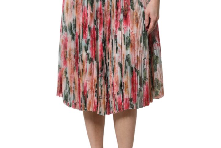 Multicolor Silk Floral High Waist Midi Skirt - Jag Couture London