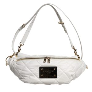 White Quilted Logo Plaque Belt Waist Fanny Pack Bag - Jag Couture London
