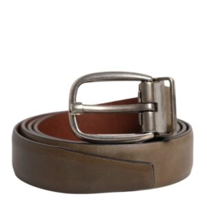 Brown Leather Classic Metal Logo Buckle Belt - Jag Couture London