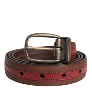Burgundy Leather Metal Logo Buckle Belt - Jag Couture London