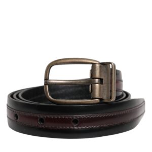 Black Burgundy Calfskin Metal Logo Buckle Belt - Jag Couture London