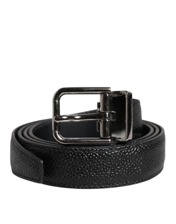 Black Calf Leather Classic Metal Buckle Belt