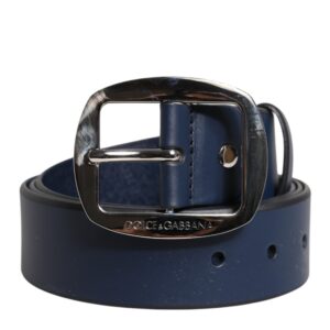 Blue Calf Leather Classic Metal Buckle Belt - Jag Couture London