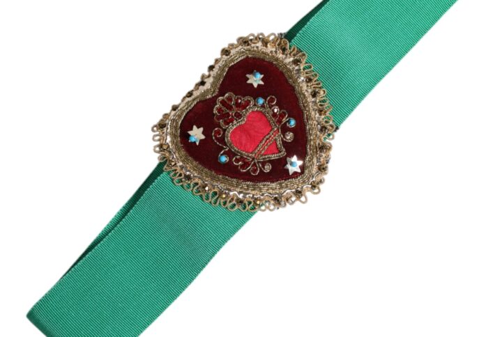 Green Stretch Wide Waist Heart Embellished Belt - Jag Couture London