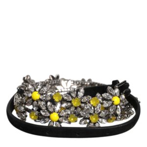 Black Leather Daisy Crystal Embellish Waist Belt - Jag Couture London