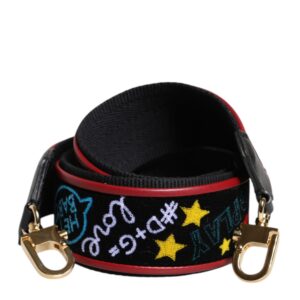 Black Cotton Printed Bag Shoulder Strap - Jag Couture London