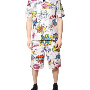 White Cartoon Print Cotton Men Pajama Set Sleepwear - Jag Couture London