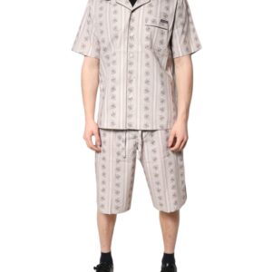 Beige Floral Print Cotton Men Pajama Set Sleepwear - Jag Couture London
