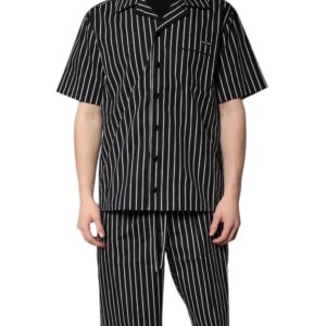 Black White Stripes Cotton Men Pajama Set Sleepwear - Jag Couture London