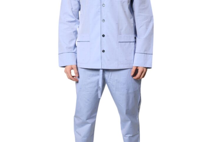 Light Blue DG Logo Cotton Men Pajama Set Sleepwear - Jag Couture London
