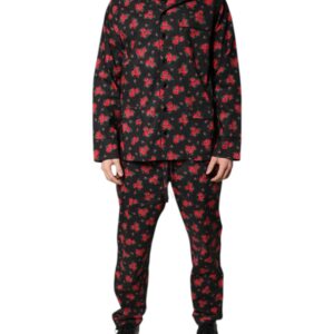 Black Floral Print Cotton Men Pajama Set Sleepwear - Jag Couture London