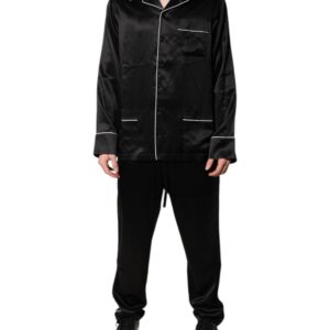 Black Silk Shirt Pants Pajama Set Sleepwear - Jag Couture London