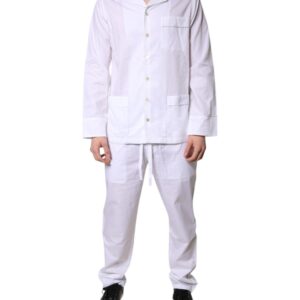White Cotton Shirt Pants Pajama Set Sleepwear - Jag Couture London