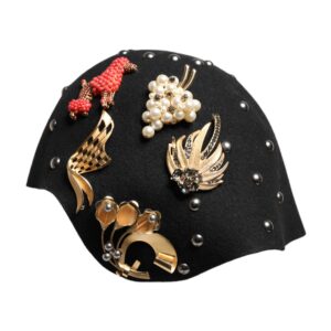 Black Wool Multicolor Embellished Cloche Hat - Jag Couture London