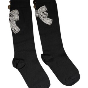 Black Knit Floral Crystal Embellishment Socks - Jag Couture London
