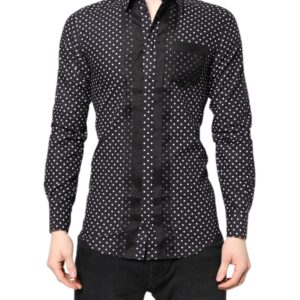 Black Polka Dot Long Sleeves Gold Formal Shirt