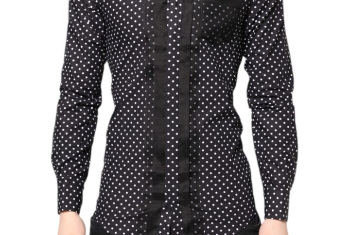 Black Polka Dot Long Sleeves Gold Formal Shirt
