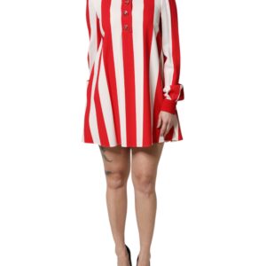 White Red Stripes Long Sleeves Mini Dress