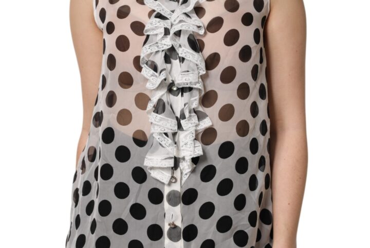 White Black Polka Dot Cotton Sleeveless Top