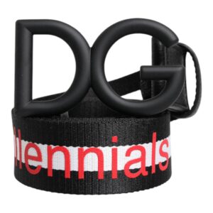 Black Polyester Logo Print DG Buckle Belt