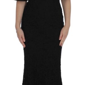 Black Floral Lace Long Bodycon Maxi Dress - Jag Couture London