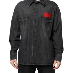 Gray Long Sleeves Button Down Denim Shirt
