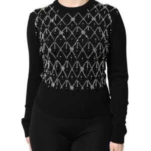 Black Cashmere Embellished Long Sleeves Top
