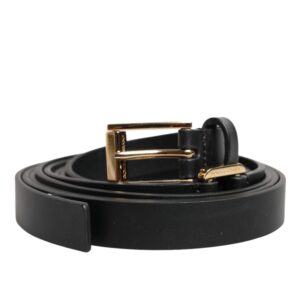 Black Double Strap Leather Gold Buckle Belt
