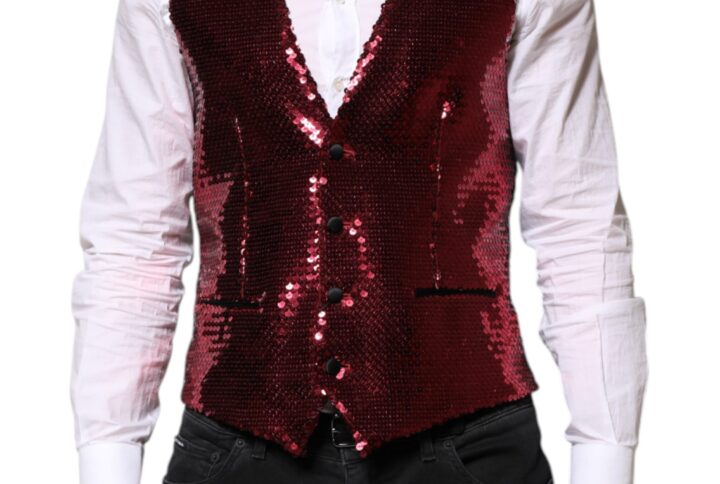 Red Sequined Dress Formal Men Waistcoat Vest