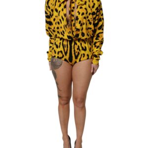 Yellow Leopard Long Sleeves Jumpsuit Dress
