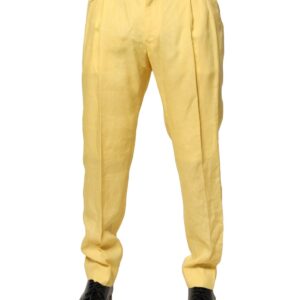Yellow Flax Tapered Dress Men Pants