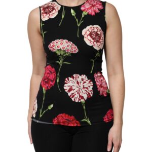Black Floral Print Sleeveless Tank Blouse Top