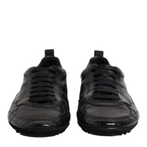 Black Exotic Leather Low Top Sneakers Shoes