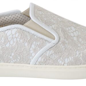 White Leather Lace Slip On Loafers Shoes - Jag Couture London