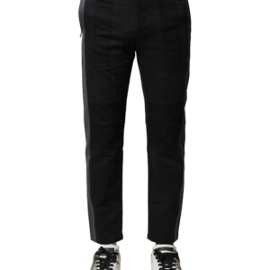 Black Gray Cotton Tapered Men Pants