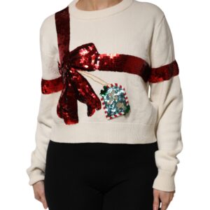 White Sequined Crew Neck Pullover Sweater