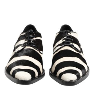 Black White Zebra Pony Fur Dress Shoes
