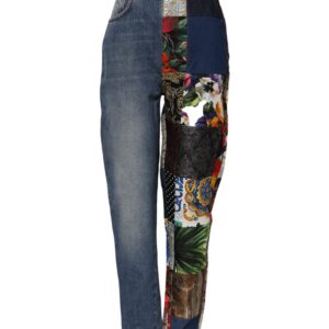 Blue AMBER Patchwork High Waist Denim Jeans