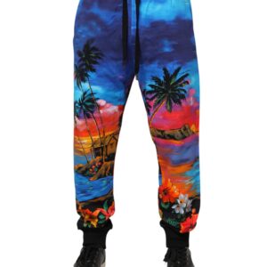 Blue Hawaiian Print Jogger Sweatpants Pants