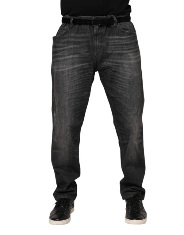 Gray Washed Cotton Loose Denim Jeans