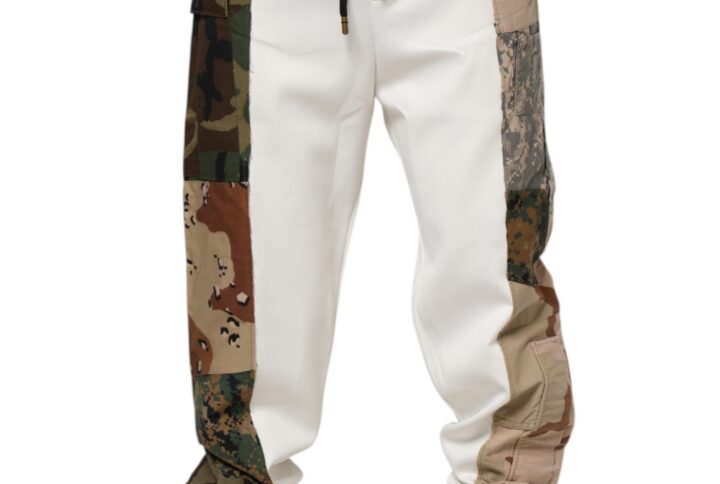 White Patchwork Jogger Pants