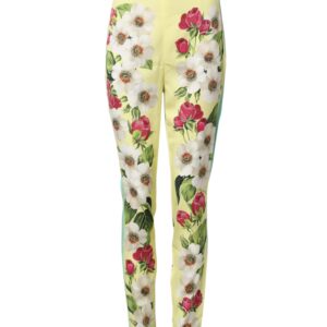 Yellow Silk Floral Leggings Pants