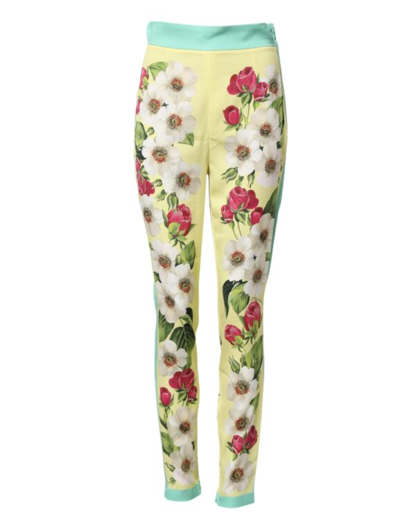 Yellow Silk Floral Leggings Pants