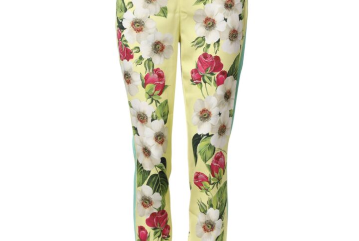 Yellow Silk Floral Leggings Pants