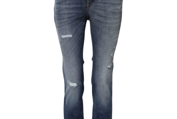 Blue Rhinestone Embellished Denim Jeans